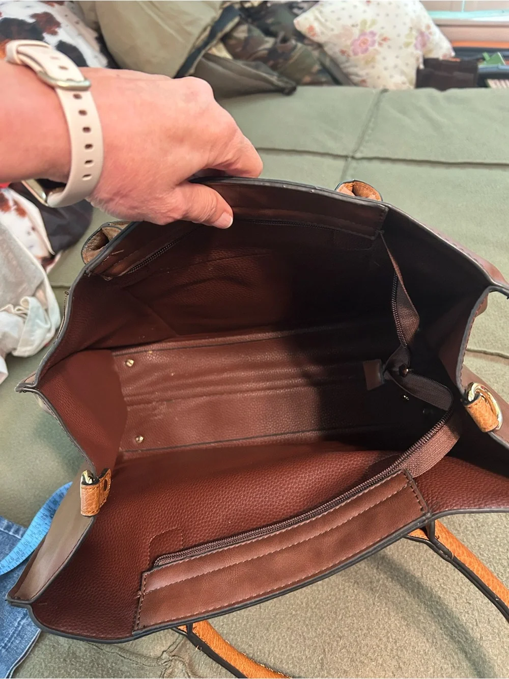 Michael Kors Brown Leather Tote with Tan Braided Handles